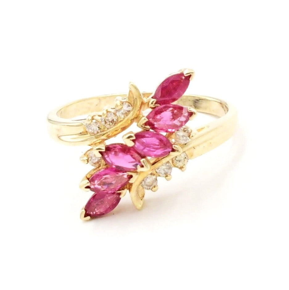 Estate 14k yellow gold diamond (.08 tcw) & ruby ring by Kent Island Jewelry.