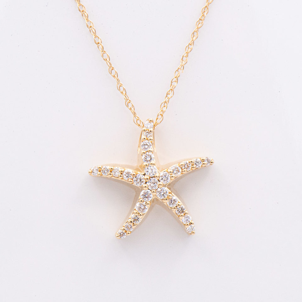 Shefi 14k Diamond Starfish Necklace with pendant on a delicate gold chain, displayed on white background.