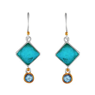 Michou Blue Tahoe Earrings by Michou feature Amazonite stones, small round gems, and gold vermeil accents.