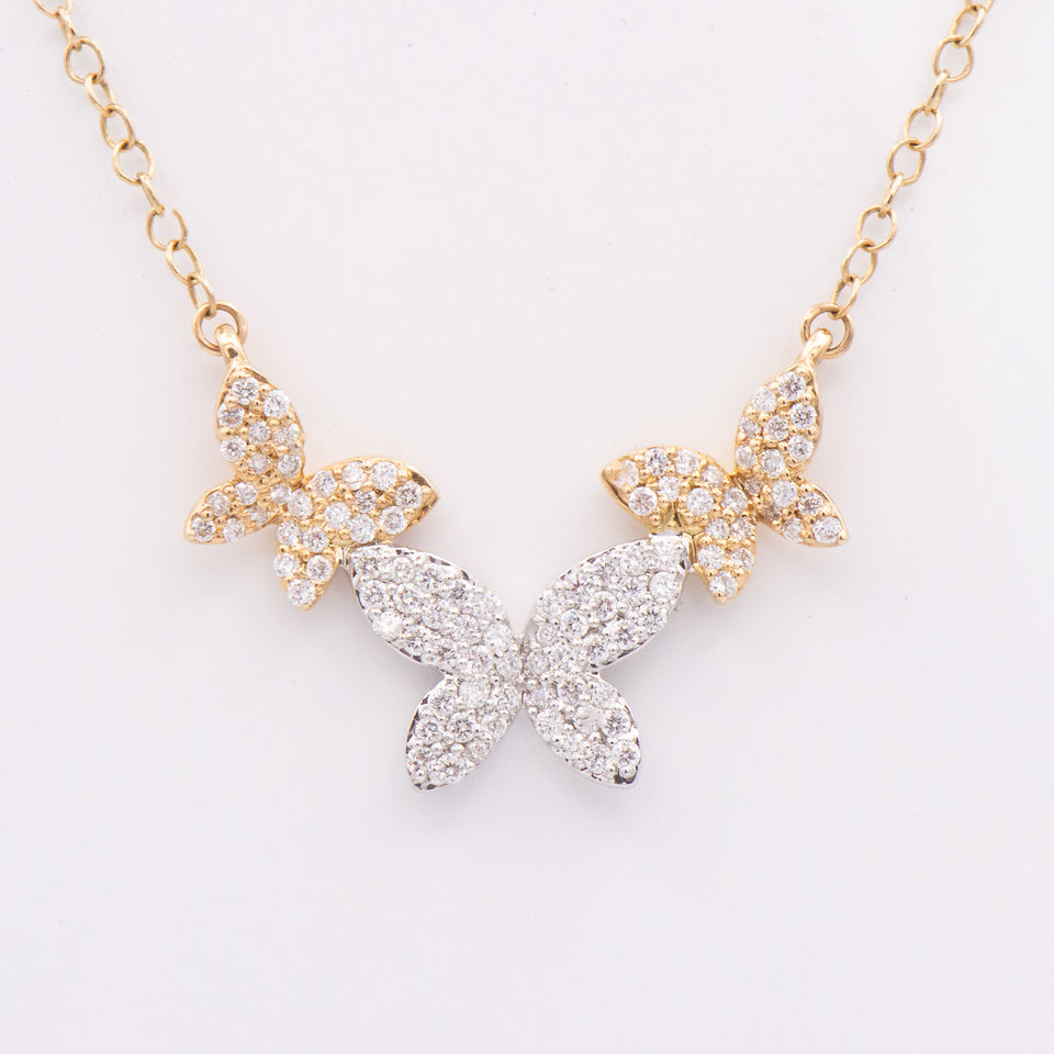 Kent Island Jewelry's 14k Diamond Three Butterfly Necklace—ideal for fine jewelry lovers.