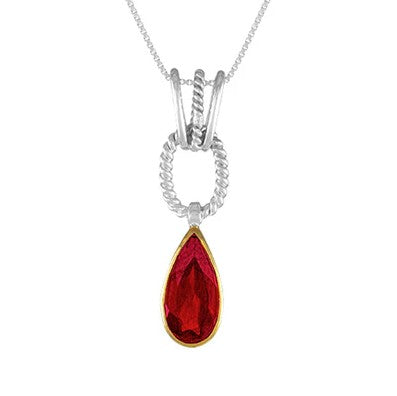 Michou SS & 22K Vermeil pendant necklace features a garnet in a twisted oval design.