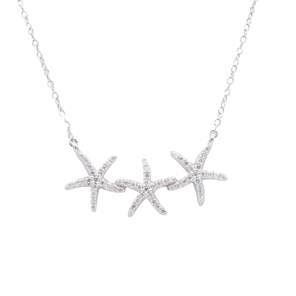 Shefi 14K Diamond Starfish Pendant—three sparkling charms on a delicate chain, perfect for a nautical look.
