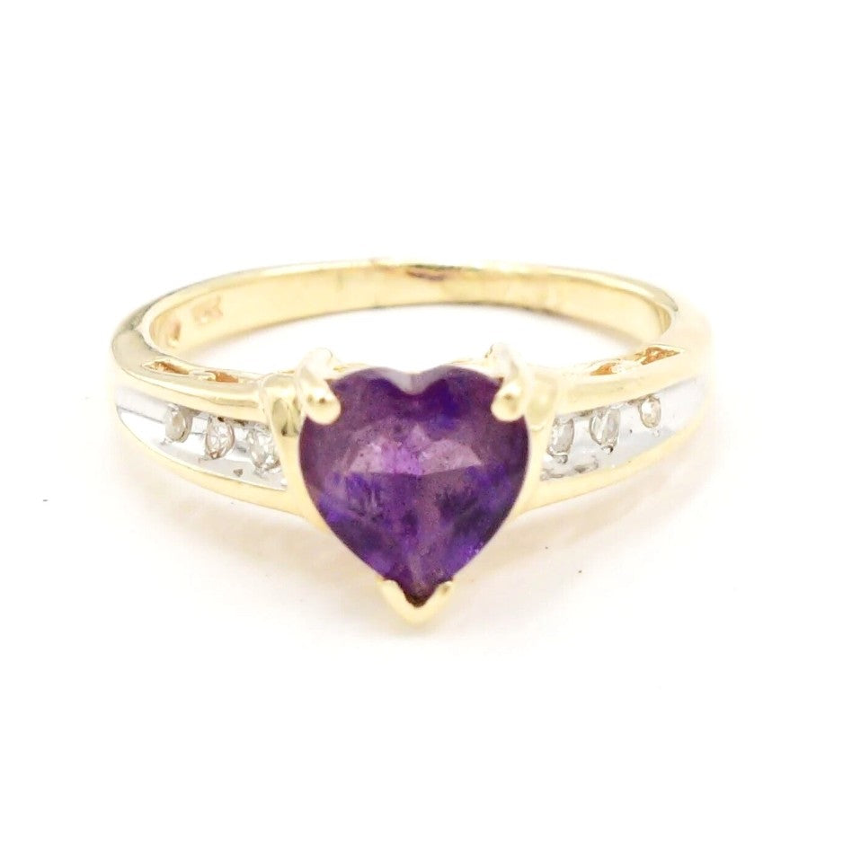 Kent Island Jewelry Estate 10k gold heart ring with amethyst and diamond accents, elegant and timeless.