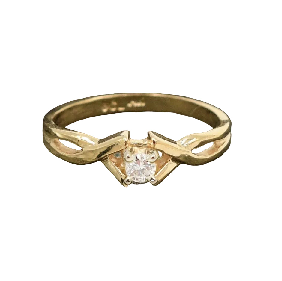 Estate 14k YG open work diamond (.01 tcw) solitaire ring by Kent Island Jewelry, size 6.