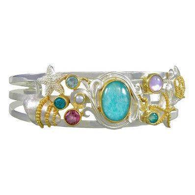 Michou Poseidon's Treasures Cuff: Sterling silver, gold vermeil, gemstones, seashells & starfish by Michou.