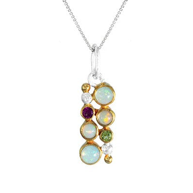 Michou SS Pendant with Ethiopian Opal, Peridot & Rhodolite Garnet on a silver chain.