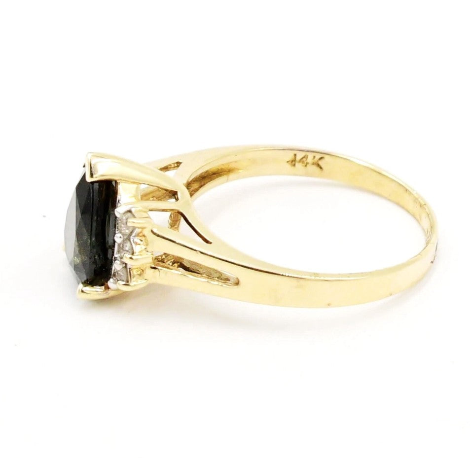 Estate 14k yellow gold sapphire & diamond (.06 tcw) ring by Kent Island Jewelry, marked 14K on band.