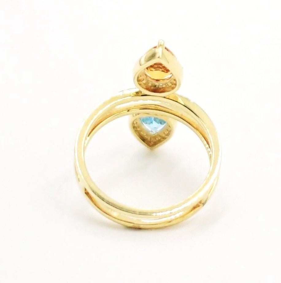 Kent Island Jewelry Estate 14k YG ring with .29ctw diamonds, citrine & topaz shown from the rear on white.