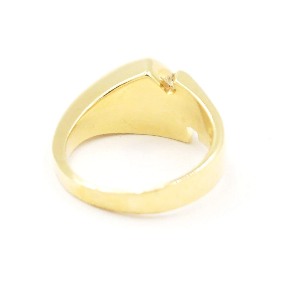 Kent Island Jewelry Estate 14k YG ring with .08 tcw diamond, opal, and an asymmetrical design with side notch, rear view.