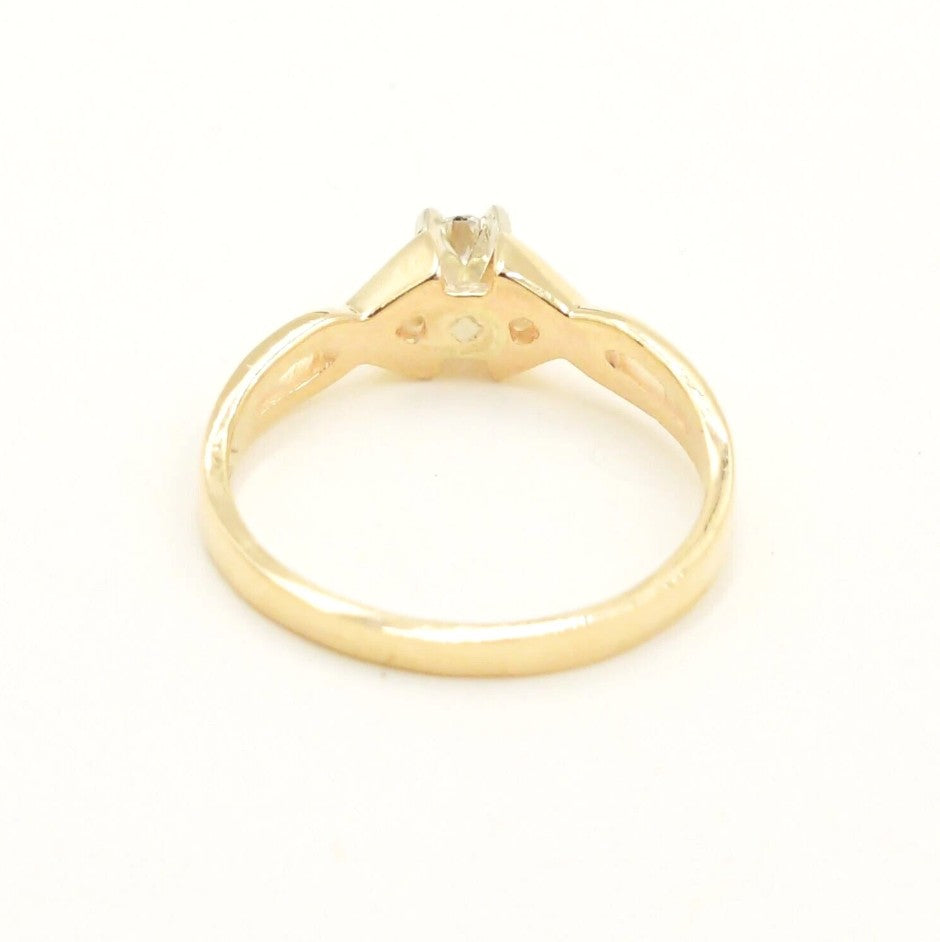 Kent Island Jewelry Estate 14k YG open work diamond (.01 tcw) solitaire ring, size 6, shown from the back.