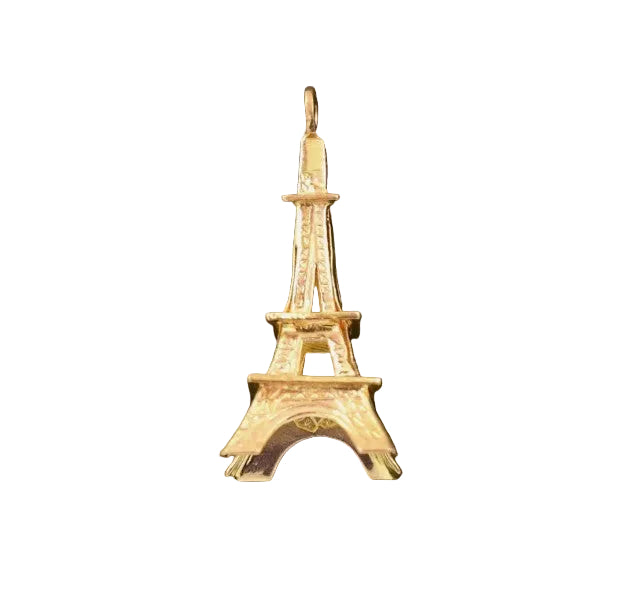 Kent Island Jewelry Estate 18K Yellow Gold Eiffel Tower Charm Pendant—iconic Paris landmark travel charm.