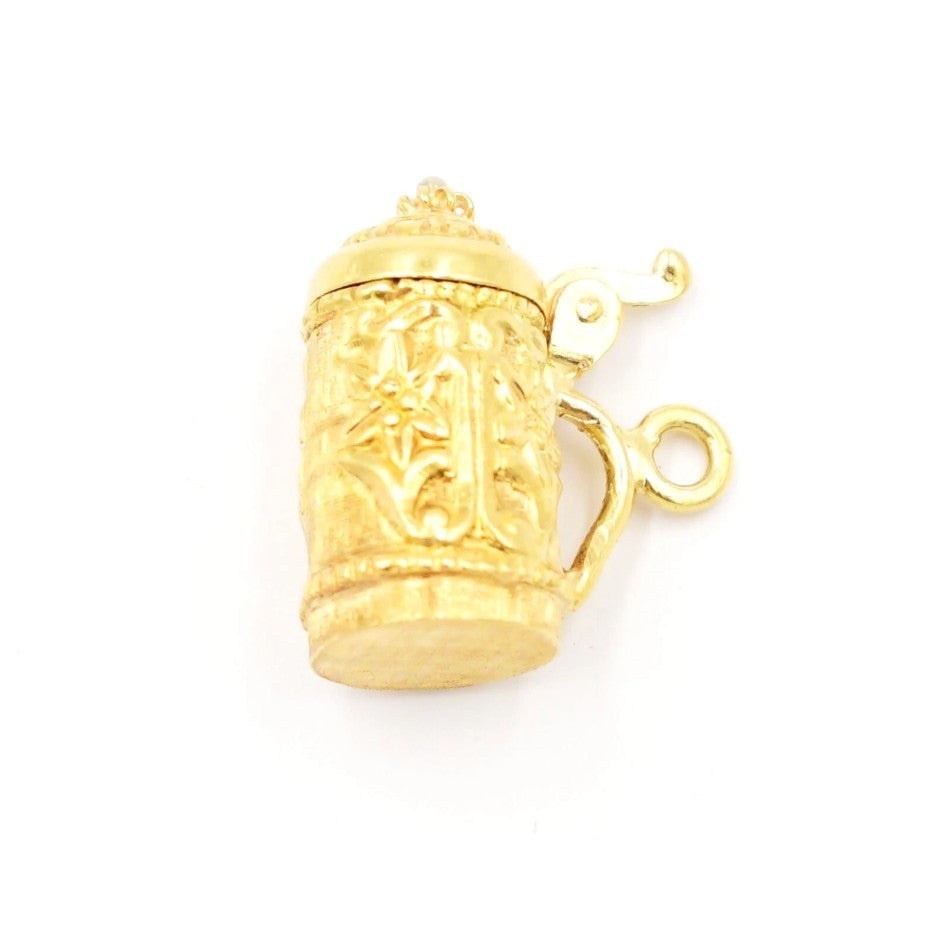 Kent Island Jewelry’s Estate 14K gold beer stein charm pendant—vintage-inspired, hinged, and movable mug charm.