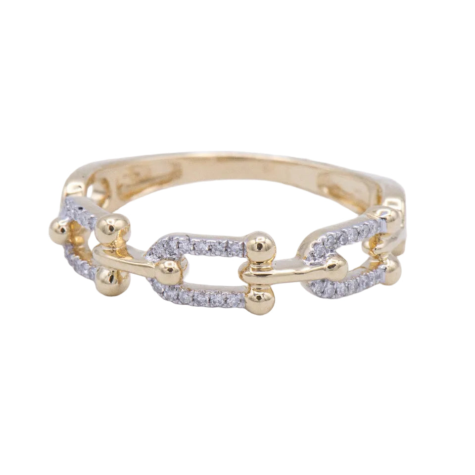 Kent Island Jewelry's 10k Diamond Chain Link Ring features diamond accents on a gold chain, shown on a white background.