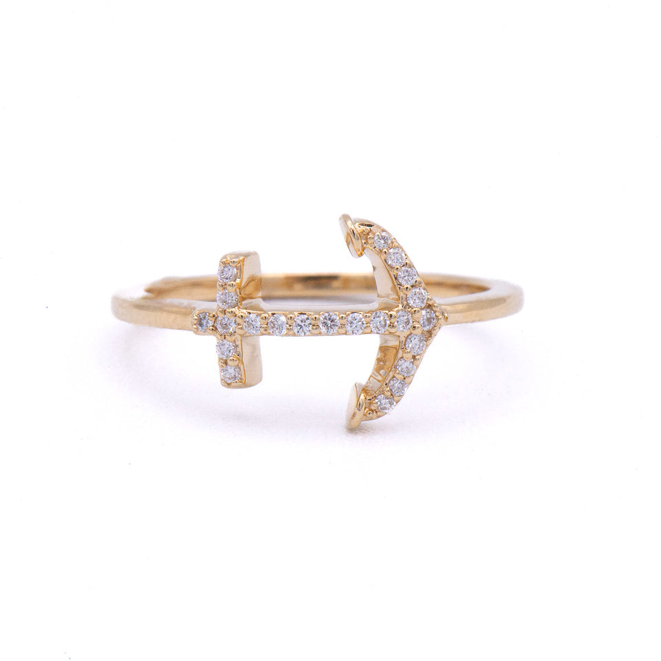Shefi 14k Diamond Horizon Anchor Ring—an elegant anchor design with sparkling diamonds.