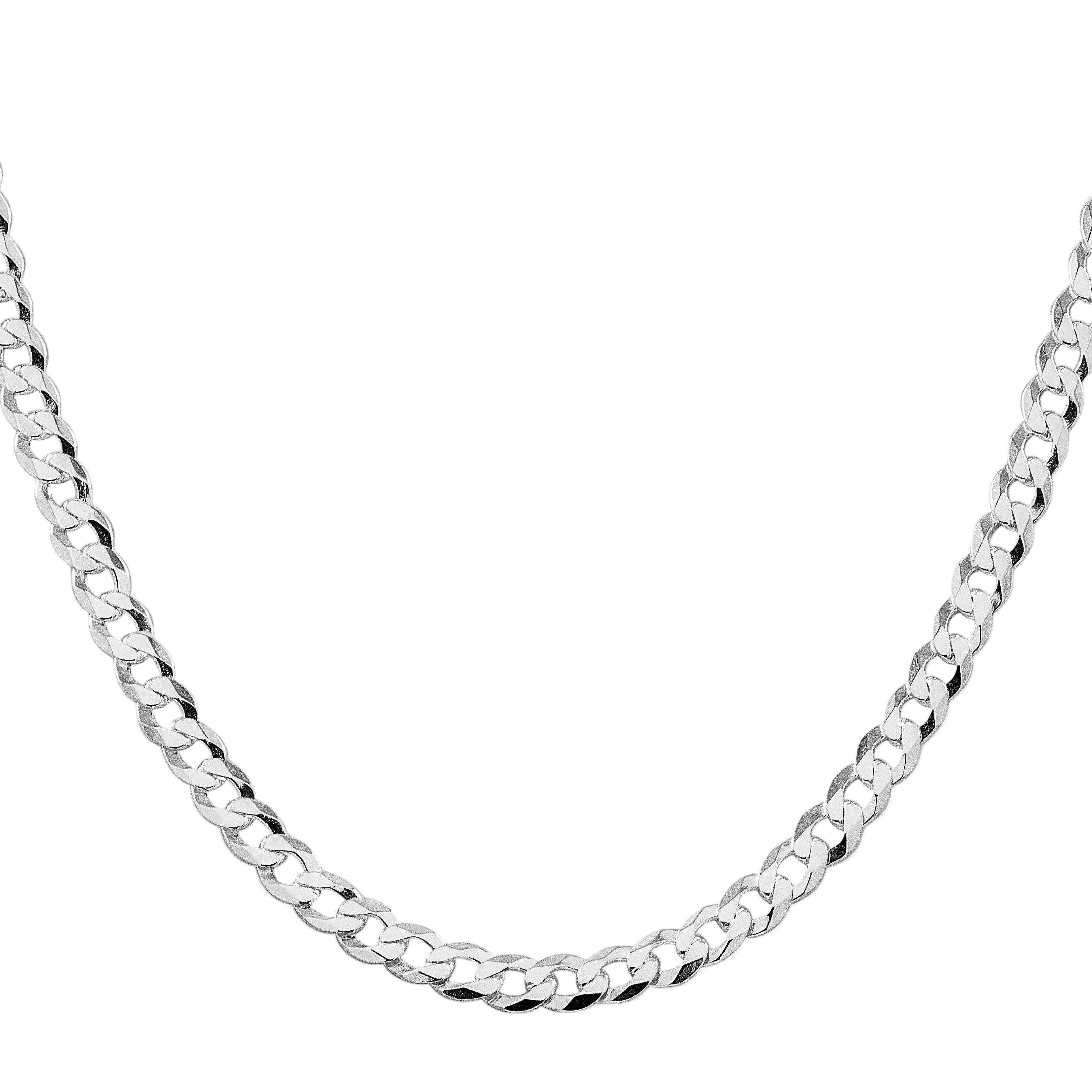 QG SS Rhodium-plated 5.75mm Flat Curb Chain Necklace, 22", shown on a white background.