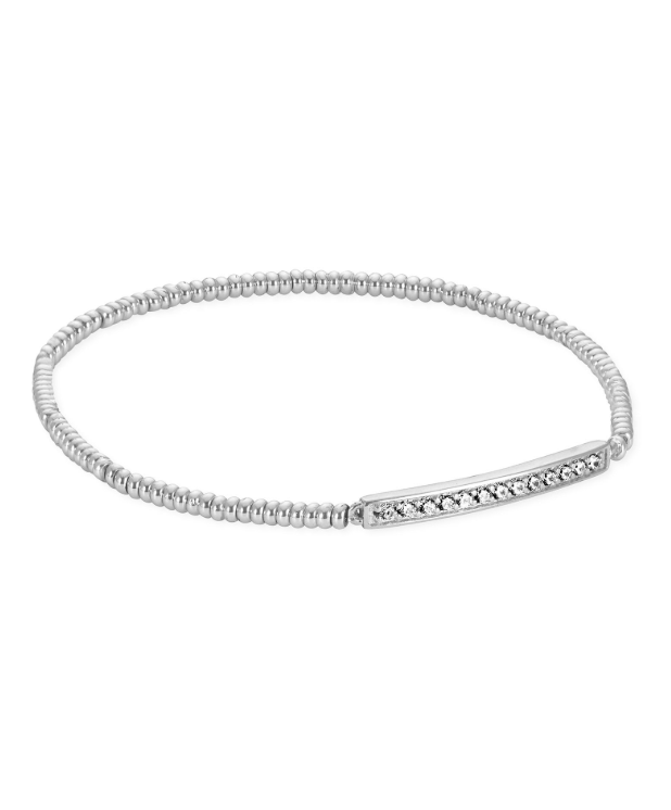 Kendra Scott Addison Stretch Bracelet in Rhodium—sleek beaded design with crystal bar, perfect for stacking.