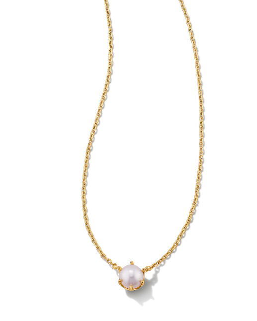 The Kendra Scott Ashton Pearl Pendant Necklace features a single white pearl set in a simple gold holder at the center.