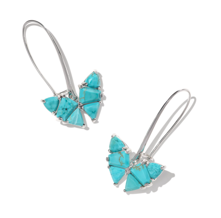 Kendra Scott Blair Butterfly Drop Earrings in silver with variegated turquoise, shown on a white background.