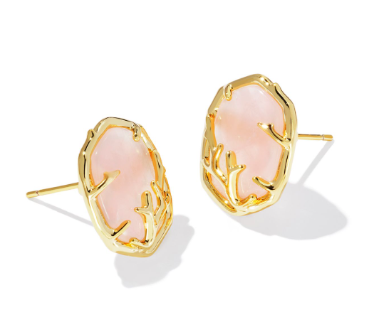 Kendra Scott Daphne Coral Frame Stud Earrings in gold with rose quartz and a beach-inspired, branch-like setting.