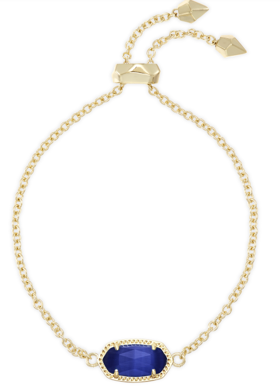 Kendra Scott Elaina Delicate Chain Bracelet in gold with a cobalt cat’s eye stone and adjustable fit.
