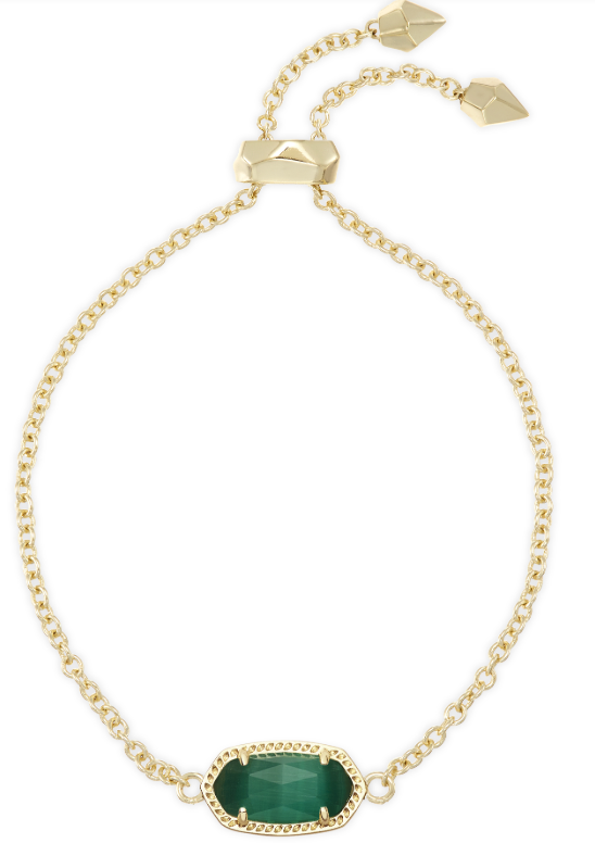 Kendra Scott Elaina Gold Chain Bracelet with green Emerald Cat’s Eye—an elegant, versatile jewelry box essential.