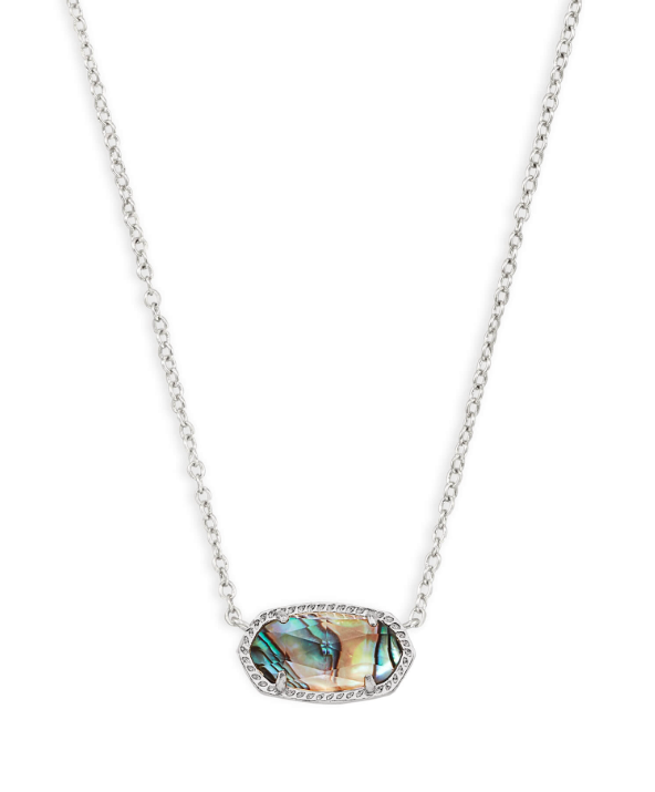 Kendra Scott ELISA Short Pendant Necklace in rhodium with an oval abalone shell on a delicate metallic chain.