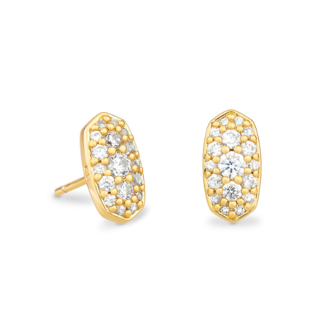 Kendra Scott Grayson Crystal stud earrings in gold with white CZ offer a timeless hexagonal style.