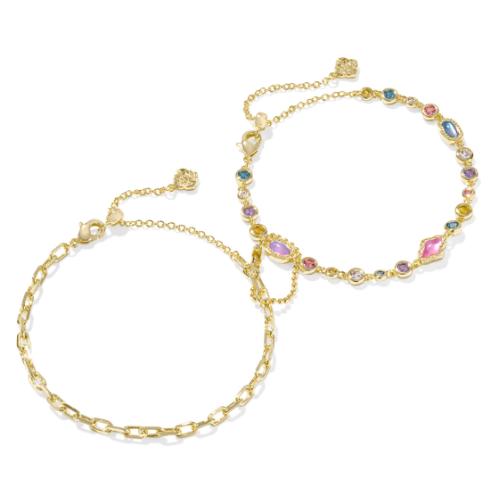 Kendra Scott MINI ELISA ABBIE set: two gold chain bracelets, one with gemstones—perfect for a stylish, adjustable stack.