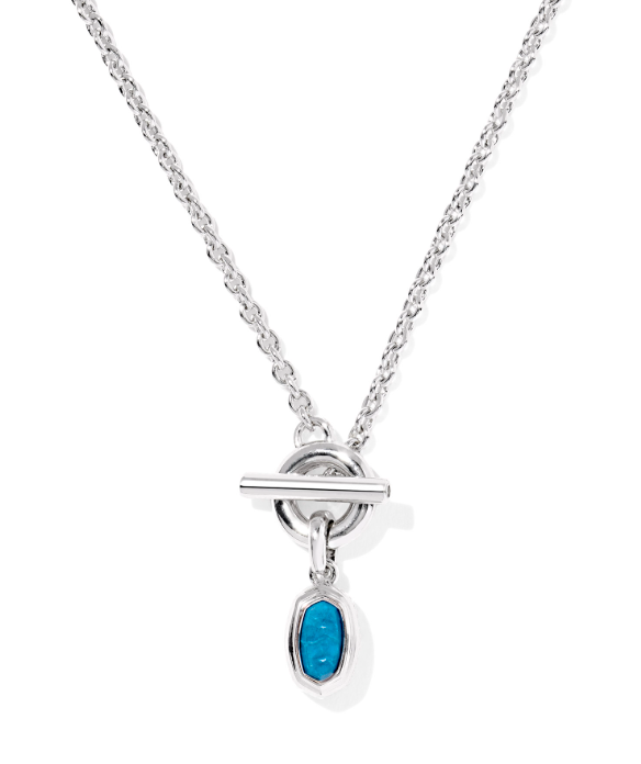 Kendra Scott MINI ELISA Toggle Necklace in Silver with Variegated Indigo Magnesite pendant.