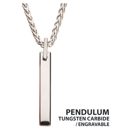 Inox Tungsten Carbide Monolith Engravable Pendant on a chain, with space for your custom text.