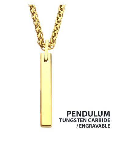Inox 18Kt Gold IP Tungsten Carbide Monolith pendant for men; engravable and stylish.