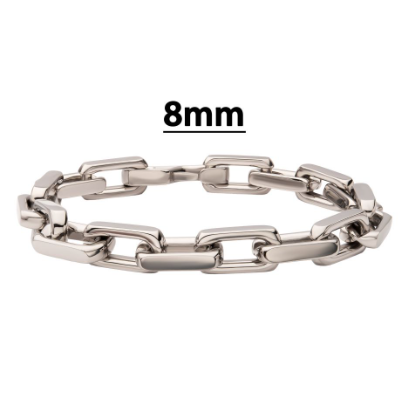 Inox 8mm polished stainless steel paperclip chain heavy link bracelet—modern men’s jewelry.