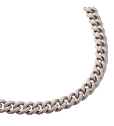 A close-up of the Inox 8mm Titanium Flat Clasp Miami Cuban Necklace with thick links on a white background.
