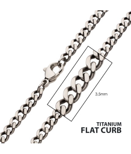 Inox 22" 3.5mm Titanium Flat Curb Chain Necklace for men, shown close up with a lobster clasp.