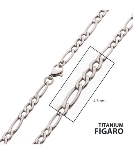 The Inox 24" 4.7mm Titanium Figaro Chain Necklace is shown in close-up with a labeled measurement.
