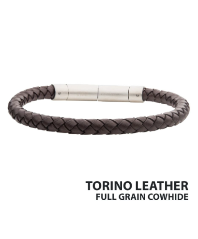 Inox 6mm brown genuine full grain cowhide leather bracelet with silver clasp.