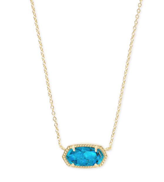 Kendra Scott ELISA Short Pendant Necklace in gold with a bronze veined turquoise magnesite stone pendant.