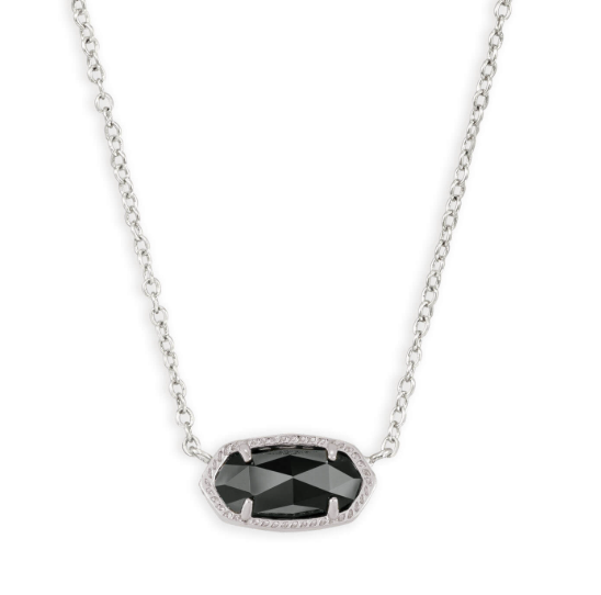 Kendra Scott ELISA Short Pendant Necklace in silver with an oval black stone on a delicate chain.