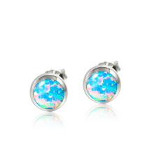 Alamea SS 925 Opal Stud Earrings 7mm feature round blue gems on white, crafted in sterling silver.