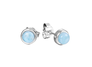 Alamea SS Larimar Stud Earrings 7mm with round light blue stones, displayed on a white background.