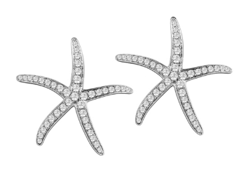 Alamea SS 925 Starfish Earrings with small white gems, shown on a white background.