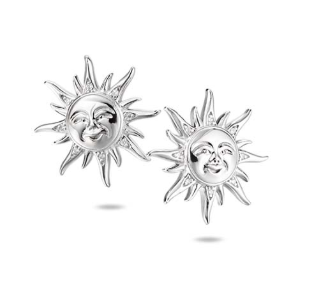 Alamea SS 925 Sun Earrings with smiling faces and rays, shown on a white background.