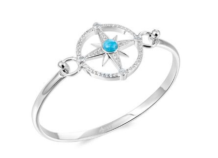 Alamea SS 925 Larimar Compass Bangle Topping features a star design, blue stone, and sparkling accents.