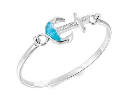 Alamea SS 925 Larimar Anchor Bangle Topping with a blue accent for a stylish nautical look.