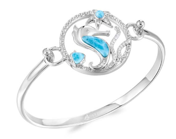 Alamea SS 925 Larimar Seahorse Bangle Topping features a seahorse design with blue gemstone accents.