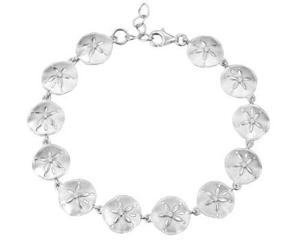 Alamea SS Sand Dollar Bracelet with CZ accents, linked circle charms, lobster clasp, 925 stamped.