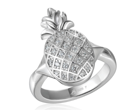 Alamea’s SS 925 Pineapple Ring features a charming fruit shape encrusted with small, sparkling diamonds.