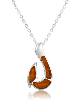 Alamea SS 925 Koa Wood Fishhook(S) Pendant—sterling silver with brown koa wood inlays.