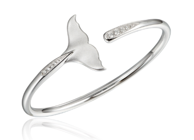 Alamea SS 925 Whale Tail Bangle features an open design with sparkling gemstones on both ends.