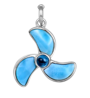 Alamea SS 925 Larimar Prop Charm: sterling silver pendant with blue gem inlays and dark blue topaz center.